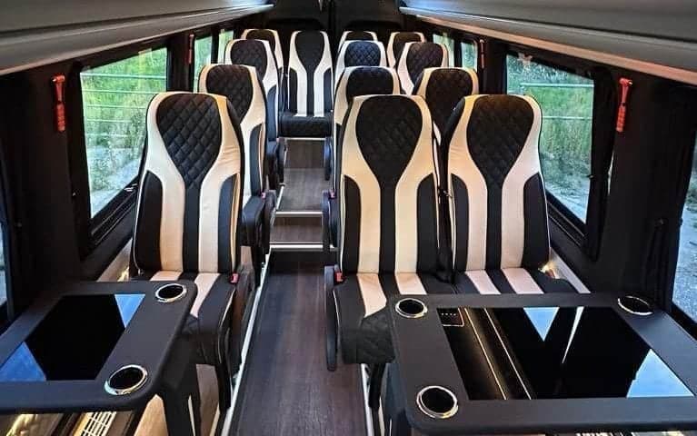 Interior of a modern Mercedes staff shuttle minibus